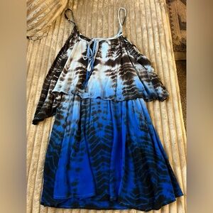 Patterson J. Kincaid Blue and Brown Tie-Dye Mini Dress